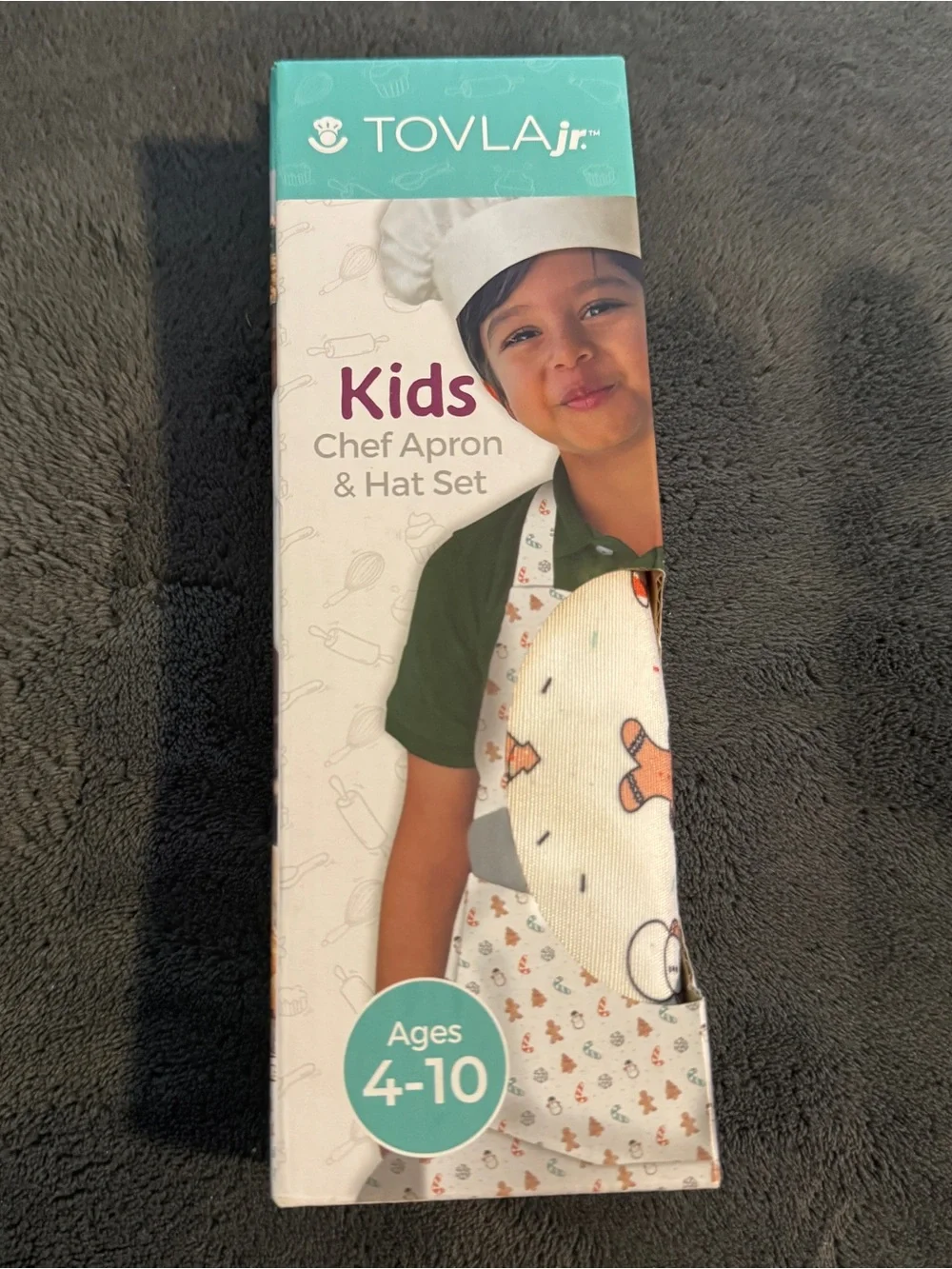TOVLA Jr Kids Christmas Chef Apron & Hat Set Ages 4-10 Candy Cane Gingerbread